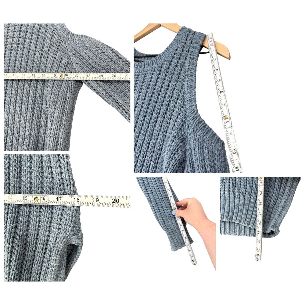 BCBGMAXAZRIA Blue Cold Shoulder Sweater Women Medium Chunky Knit Italy Textured - Picture 12 of 13
